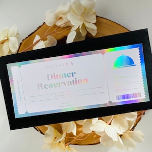 Personalisiertes Abendessen-Reservierungsticket | Abendessen | Überraschungsgutschein | Folienticket | Ticket | Erinnerungsstücke | Geschenk