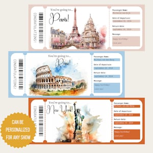 Personalisiertes Städtereiseticket in Farbe | Städtetrip | Überraschungsgutschein | Vollfarbiges Ticket | Ticket | Erinnerungsstücke | Geschenk