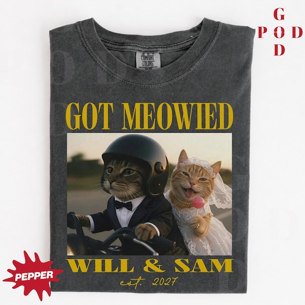 T-shirt « Cat Meowied » (Chat) - T-shirt « Jeunes mariés » (Chat) - T-shirt « Couleurs confortables » - T-shirt « Mariés » (Futur marié) - T-shirt de mariage personnalisé - T-shirt « Lune de miel » personnalisé