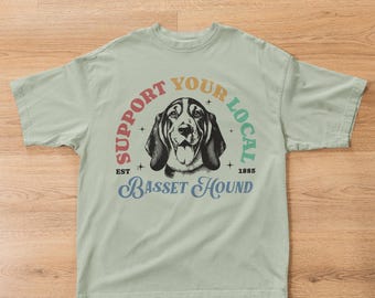 地元のバセットハウンドを応援しましょう。ヴィンテージ犬用Tシャツ
