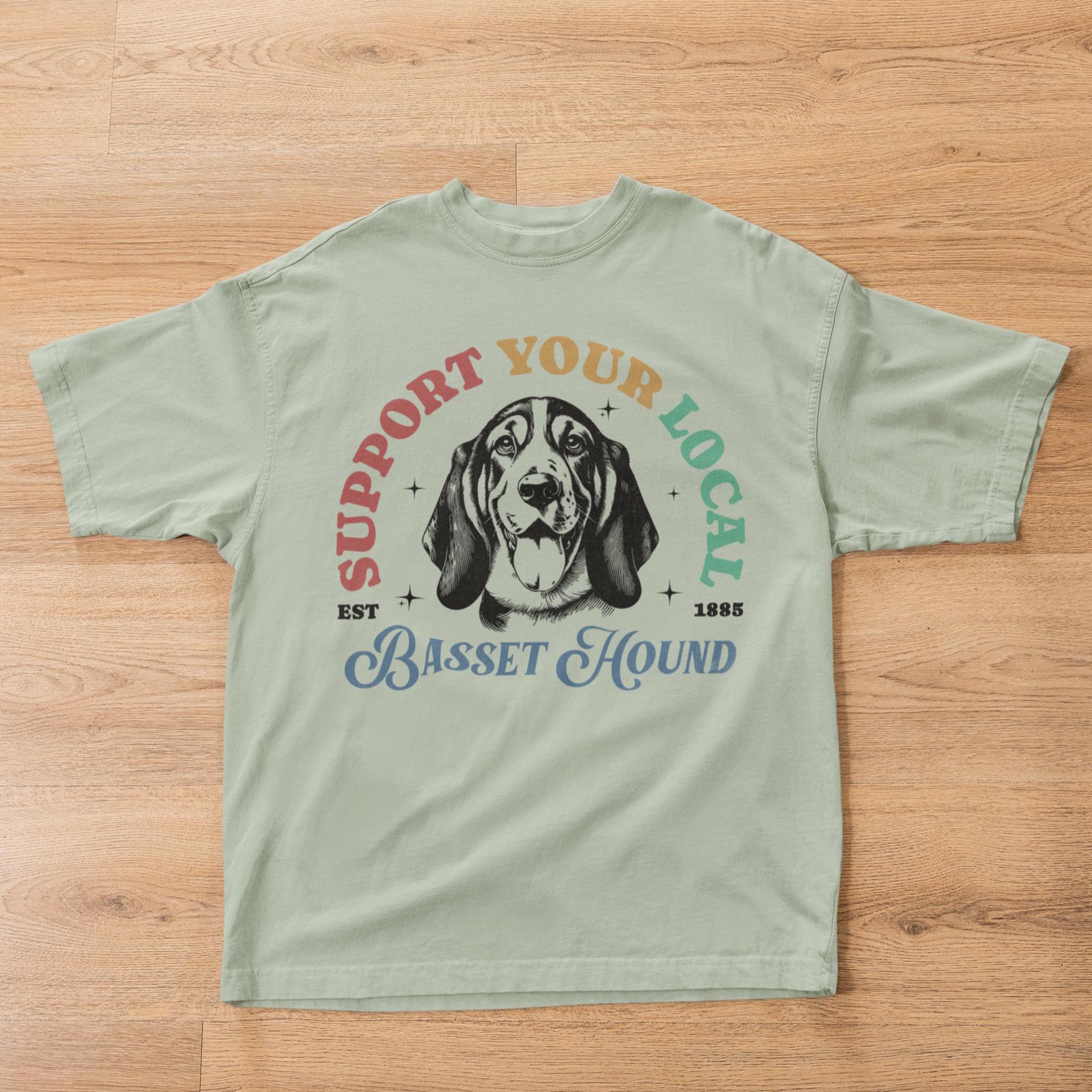 地元のバセットハウンドを応援しましょう。ヴィンテージ犬用Tシャツ