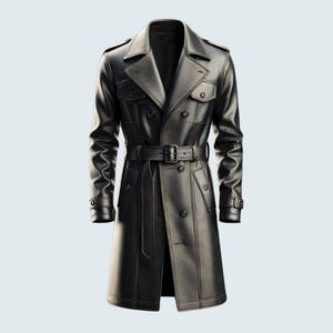 Trench Cot pour hommes en cuir véritable - Manteau noir pour hommes en cuir gothique - Manteau d’hiver pour hommes en cuir véritable - Tenue élégante en cuir noir - Cadeau pour lui