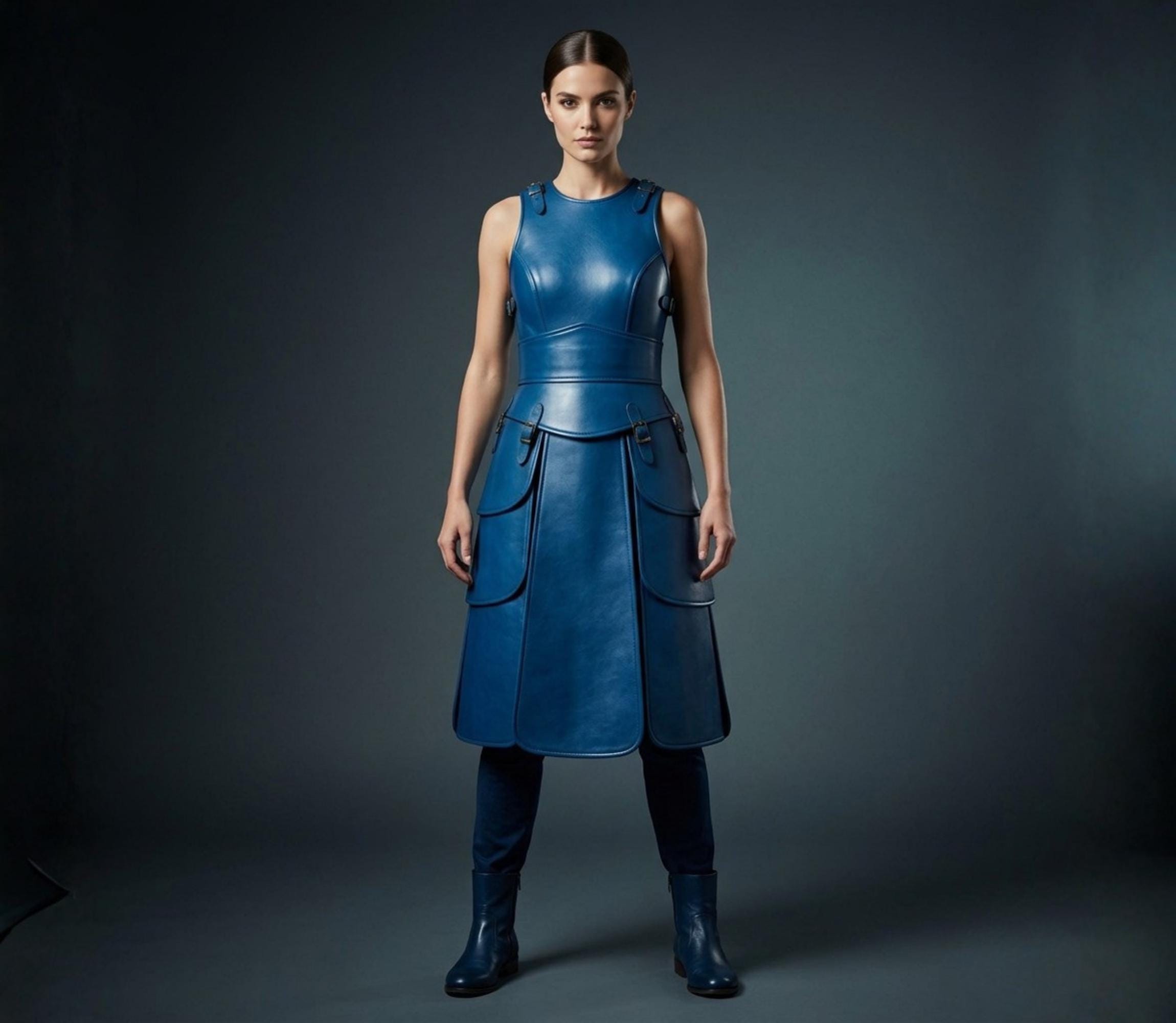 blue warrior dress Viking Dress with Borders and Laces