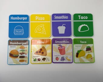 Food Truck Replacement Recipe Menu Card Set- 4 pieces (Taco, Hamburger, Pizza, Smoothie)