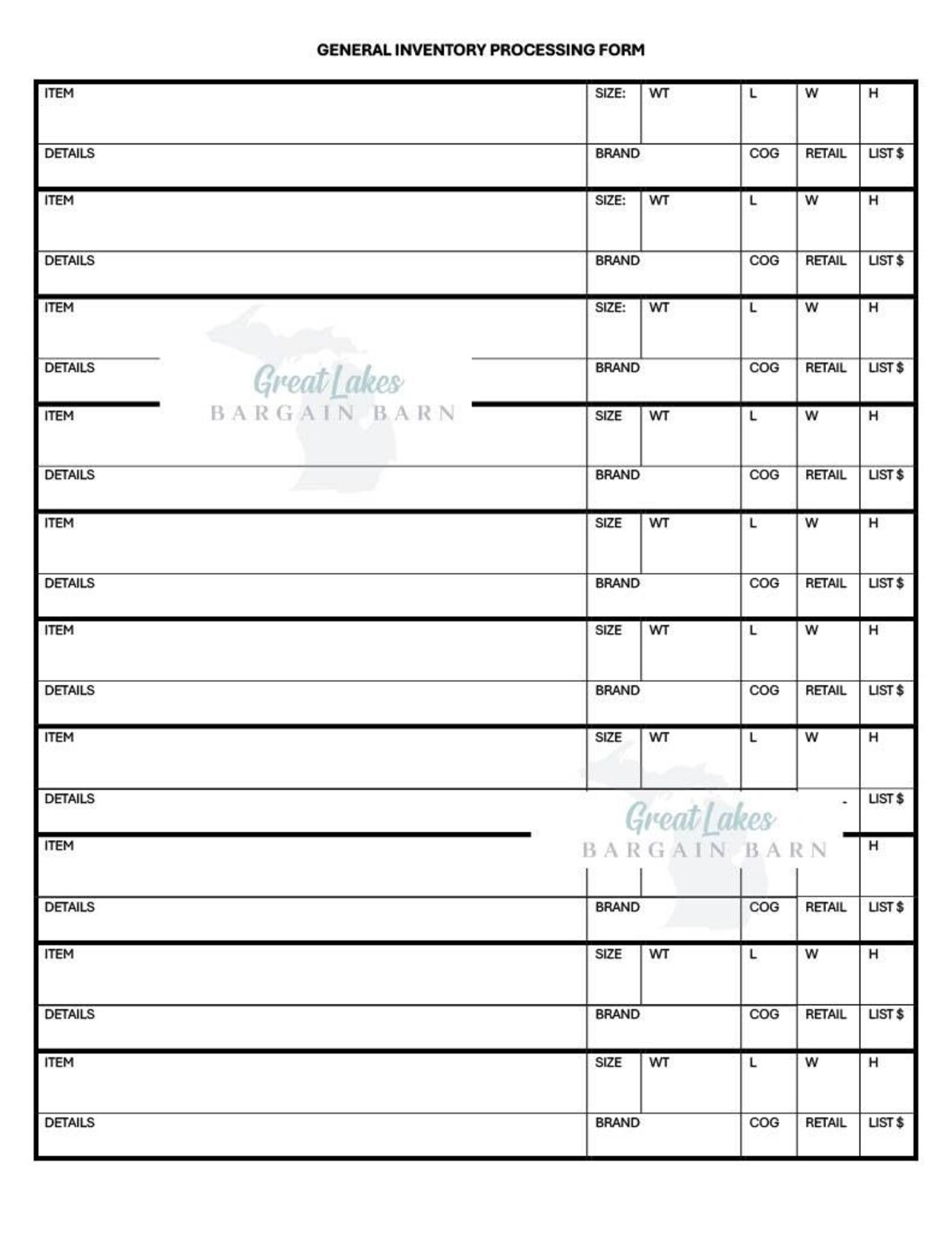 Inprocessing Form Designs General Inventory Processing Form & Reseller Listing Template - Etsy