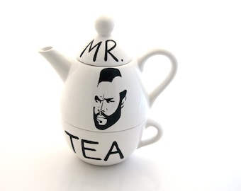 Mr. T Tea Teapot, Tea For One, By Lennymud on Etsy, available in white only