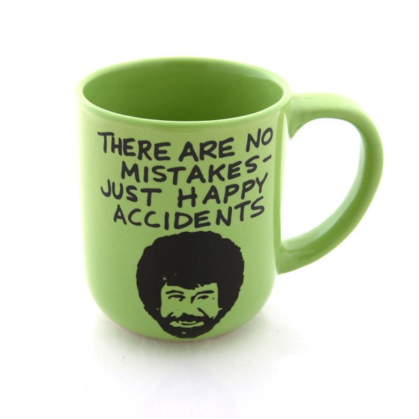 Bob Ross glücklich Bäume grün Steingut Becher