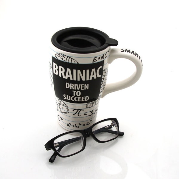 Brainiac travel mug with handle, ceramic travel mug, graduation gift, Nerd, school, college, spring celebrations