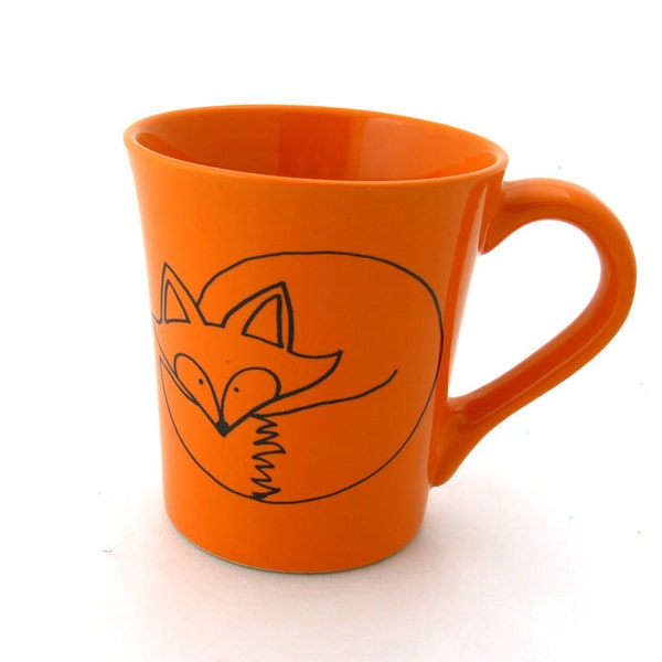 Fox Mug,  Orange can be personalized, large ceramic mug 16 oz, kiln fired, custom mug