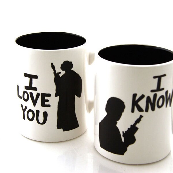 Star Wars (R) Han Solo y Leia te amo sé taza Set de boda o aniversario, puede ser personalizado