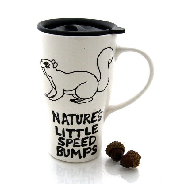 SALE Squirrel travel mug Fall Autumn Harvest woodland animals ceramic mug