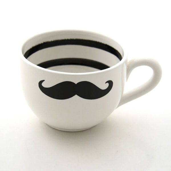 Moustache Mustache Soup or coffee Mug Oversized Black and white modern with stripes