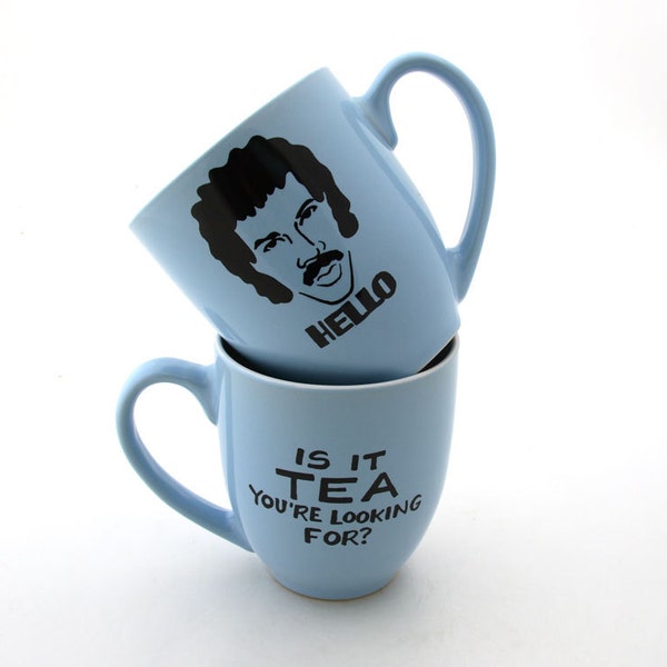 Lionel Richie Hello is it tea you're looking for mug in solid blue stoneware