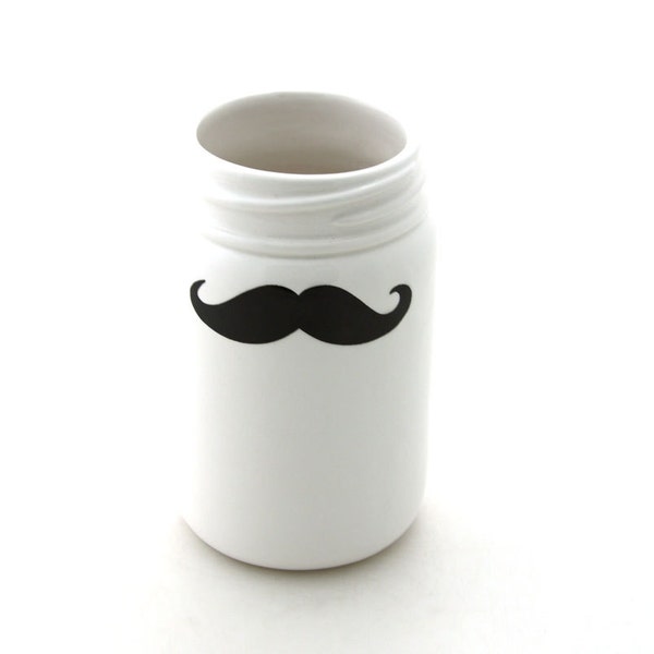 CIJ mustache mason jar, vase, pencil holder, brush cup