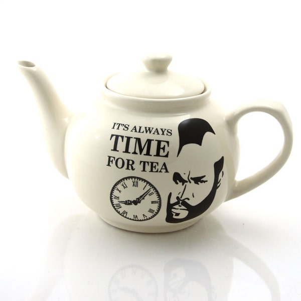 Mr T  Tea  Teapot Upcycled White, It's Always Time for Tea, ceramic novelty teapot