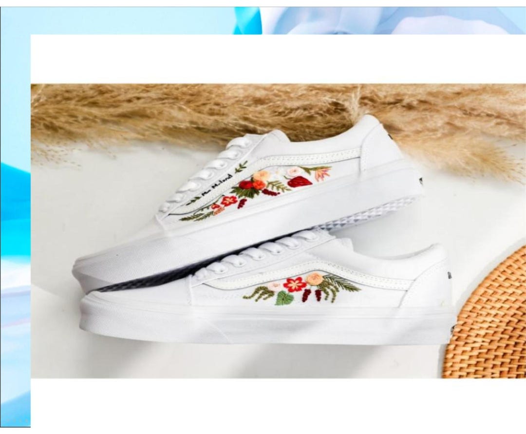 Custom Wedding Vans Shoes, Bridal Flowers Embroidered Vans - Etsy