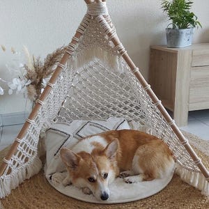 Macramé tipi | Rusttent voor baby's, honden en katten | Boho kamerdecoratie | Accessoire voor newborn fotoshoot | Geboortecadeau - HAVANA