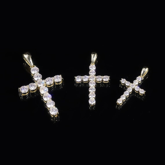 Cross Necklace Diamond Moissanite Sterling Silver Christian Pendant 3 Sizes