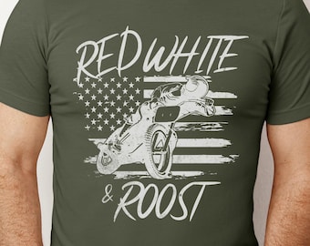 Dirt Bike T-Shirt, Red White & Roast, American Patriot Tee, Dirt Bike Lover Shirt, Patriotic Motorcycle Gift, Fourth of July Motorcycle