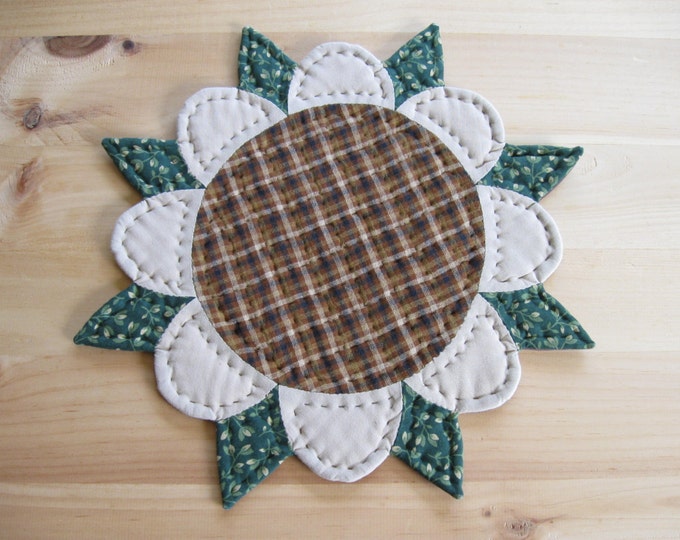 Primitive Sunflower Quilted Candle Mat Quilted Table Topper Etsy