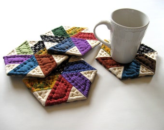 Hand Quilted Patchwork Coasters, Fabric Coasters, Mug Mats, Housewarming Gift, Hostess Gift, Primitive Country Home Decor, Farmhouse Decor