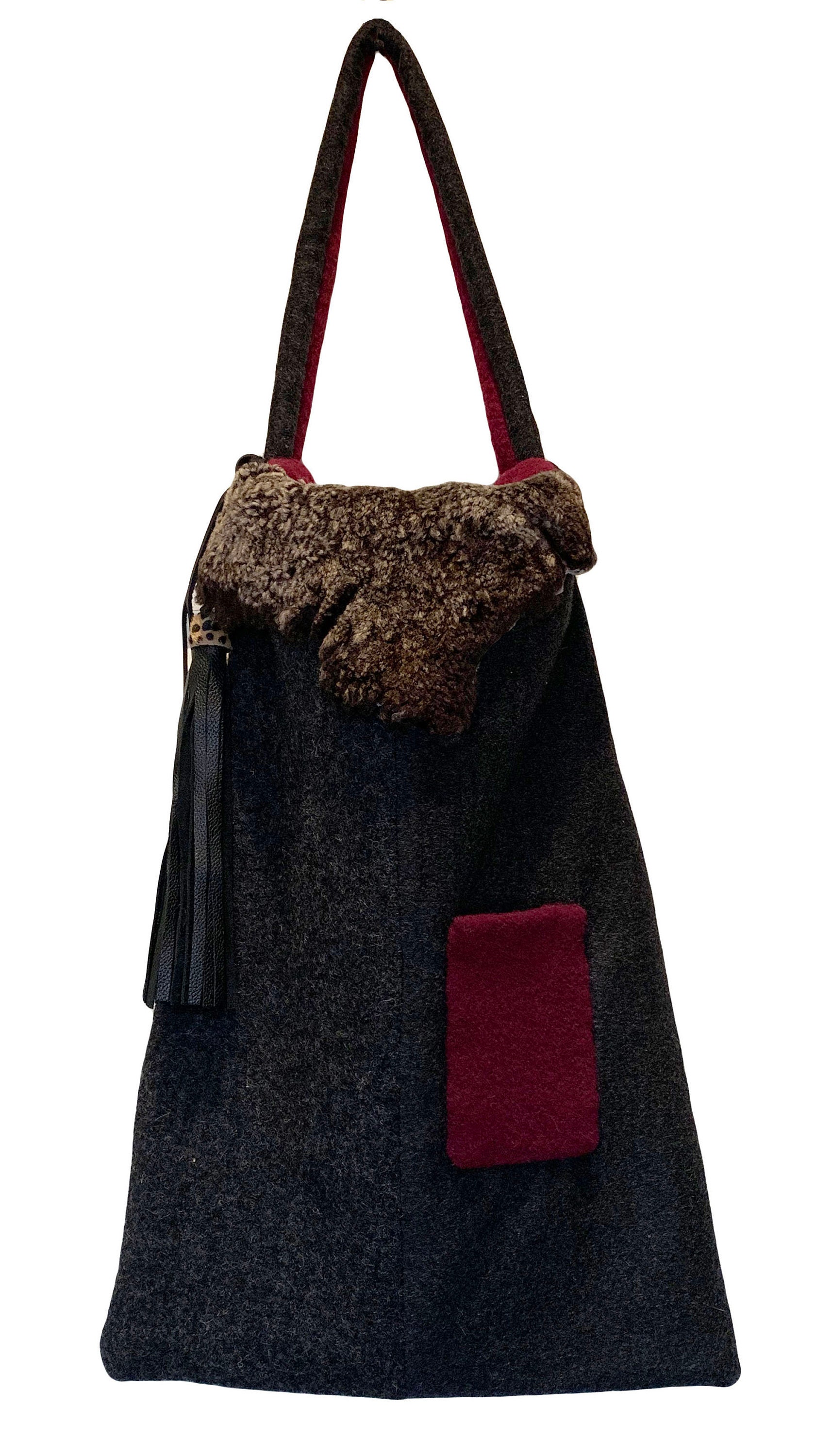 Charcoal Wool Shoulder Bag With Cranberry Red Trim and Animal Etsy Sweden