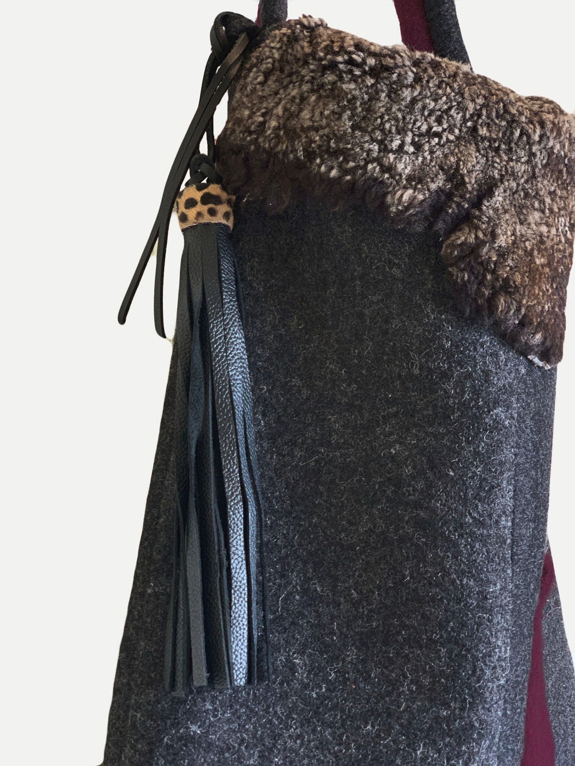 Charcoal Wool Shoulder Bag With Cranberry Red Trim and Animal Etsy Sweden