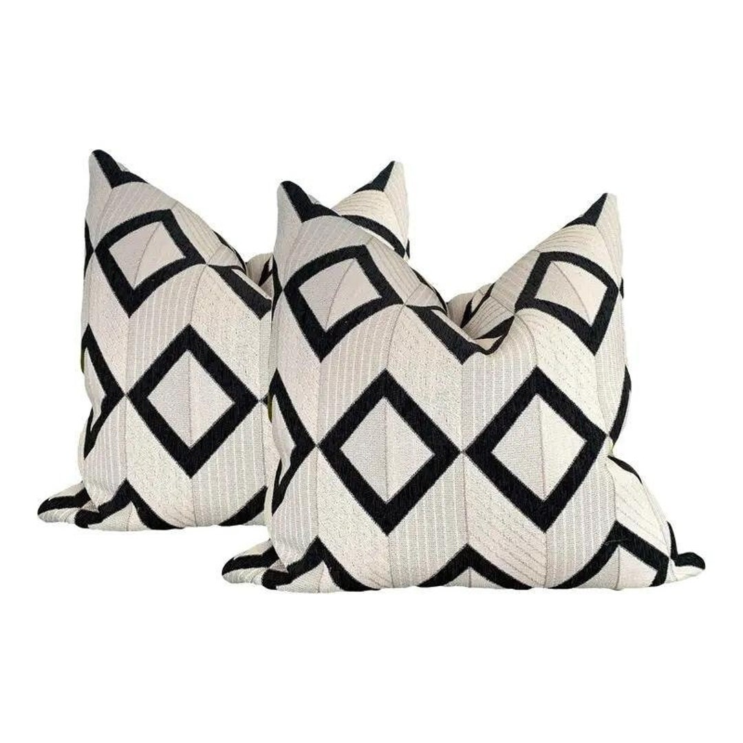 White and Black Diamond Geometric Pillow Covers A Pair Etsy