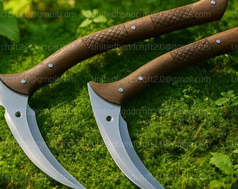 Tomahawk forjado a mano, acero de alto carbono, mango de palisandro, funda de cuero.