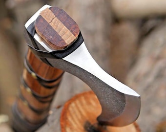 Hache de Ragnar, hache de camping forgée viking barbu, manche en bois de rose, étui en cuir