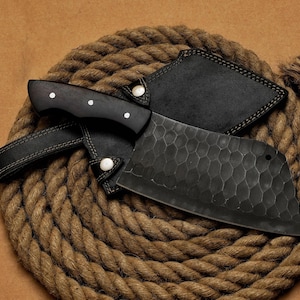 Handmade Cleaver Knife | Custom Butcher Knife with Leather Sheath | Forged Carbon Steel Kitchen Knife gift for him personalize gift ,