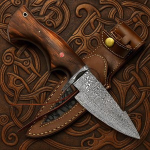 Custom Viking Seax-mes gesmeed koolstofstaal jachtmes met leren schede afbeelding 12