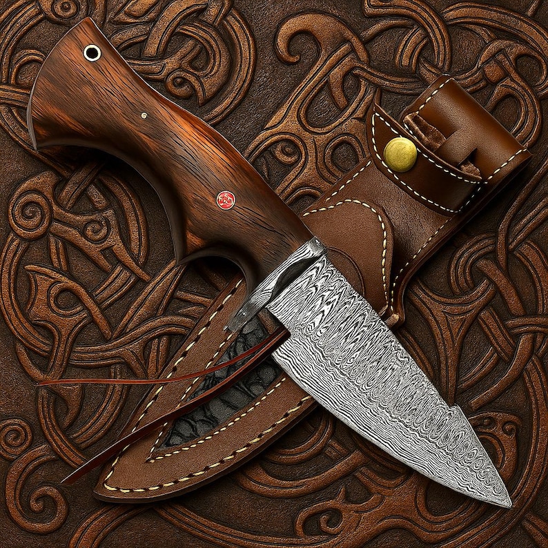 Custom Viking Seax-mes gesmeed koolstofstaal jachtmes met leren schede afbeelding 12