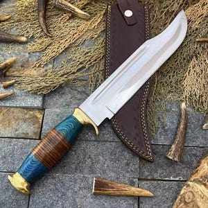 Handmade Forged Crocodile Dundee, Full Tang Bowie, Hunting Camping Knife gift for her with leather sheath,