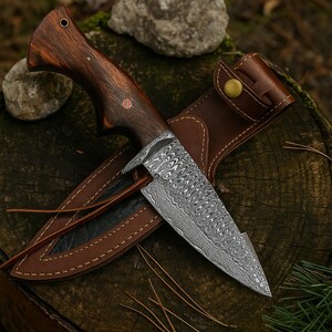 Custom Viking Seax-mes gesmeed koolstofstaal jachtmes met leren schede afbeelding 10