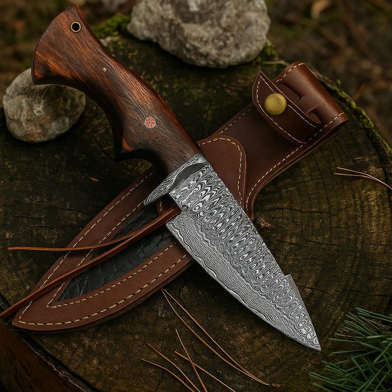 Custom Viking Seax-mes gesmeed koolstofstaal jachtmes met leren schede afbeelding 10