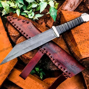 Custom Handmade Viking long seax knife with leather sheath, Hand forged hunting knives gift for man gifts for birthday