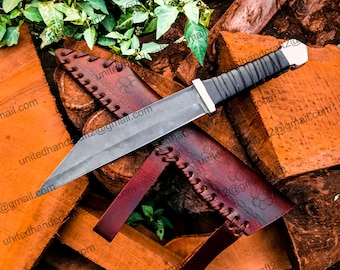 Custom Viking Seax Knife Forged High Carbon Steel Hunting Knife with Leather Sheath