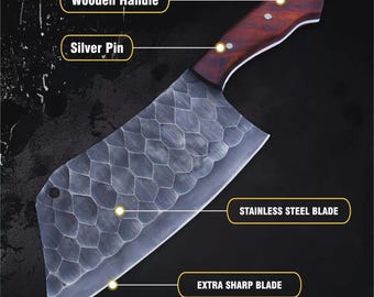 Handmade Carbon Steel Butcher Cleaver: Rosewood Handle Chef Knife