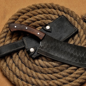 Handmade Cleaver Knife | Custom Butcher Knife with Leather Sheath | Forged Carbon Steel Kitchen Knife gift for him personalize gift ,