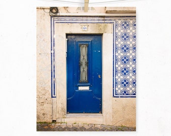 Blue Door, Lisbon, Portugal Photography, Travel Photo, Colorful Door, Tile Photograph, Fine Art Photograph, Pretty Door Art, Lisbon Tile