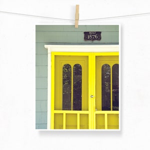 Neon Yellow Door Photography, Architecture, Bright Colorful Pop Photograph, Architectural, Geometric Modern, Martha's Vineyard Picture image 1