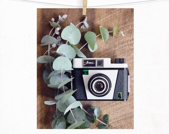 Ami Vintage Camera Photograph, Still Life Camera and Flowers Photography, Floral Art Print