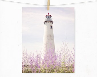 Lavender Lighthouse, Michigan Photography, Lighthouse Photograph, Seaside Coastal, Lake Michigan, Minimal Modern Lighthouse