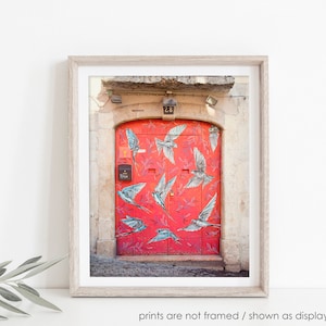 Photography, Red Door, Doorway, Lisbon Photograph, Travel, Birds, Street Art, Urban Photography, Portugal, Art Print, Door Art, Door Photo
