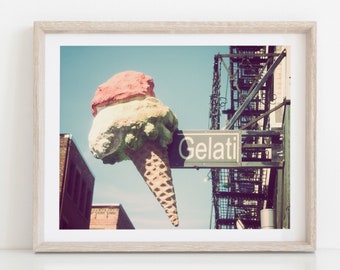 Gelati Ice Cream Cone Photograph, Boston Photography, Retro wall décor, pink pastel, Little Italy, whimsical kitchen art, New England, Cafe