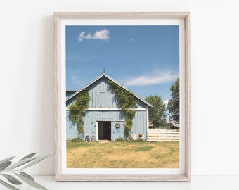 Blue Barn Photograph, Barn Photography, Rural Photo, Michigan Photography, Farmhouse Decor