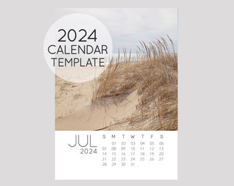 2024 Calendar Template, 5x7 size loose sheet 12 month calendar, Downloadable calendar file, Fresh Clean Minimalist Minimal Modern Template