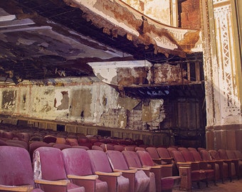 Urban Decay Photography, Abandoned Theater Photograph, Front Row Seats, Dramatic Photography, Living Room Art, Dark Moody Rustic Wall Art