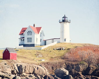 Nubble Lighthouse, Lighthouse Photograph, Maine, Landscape, Coastal, Nautical, New England, Lighthouse Art, Seaside